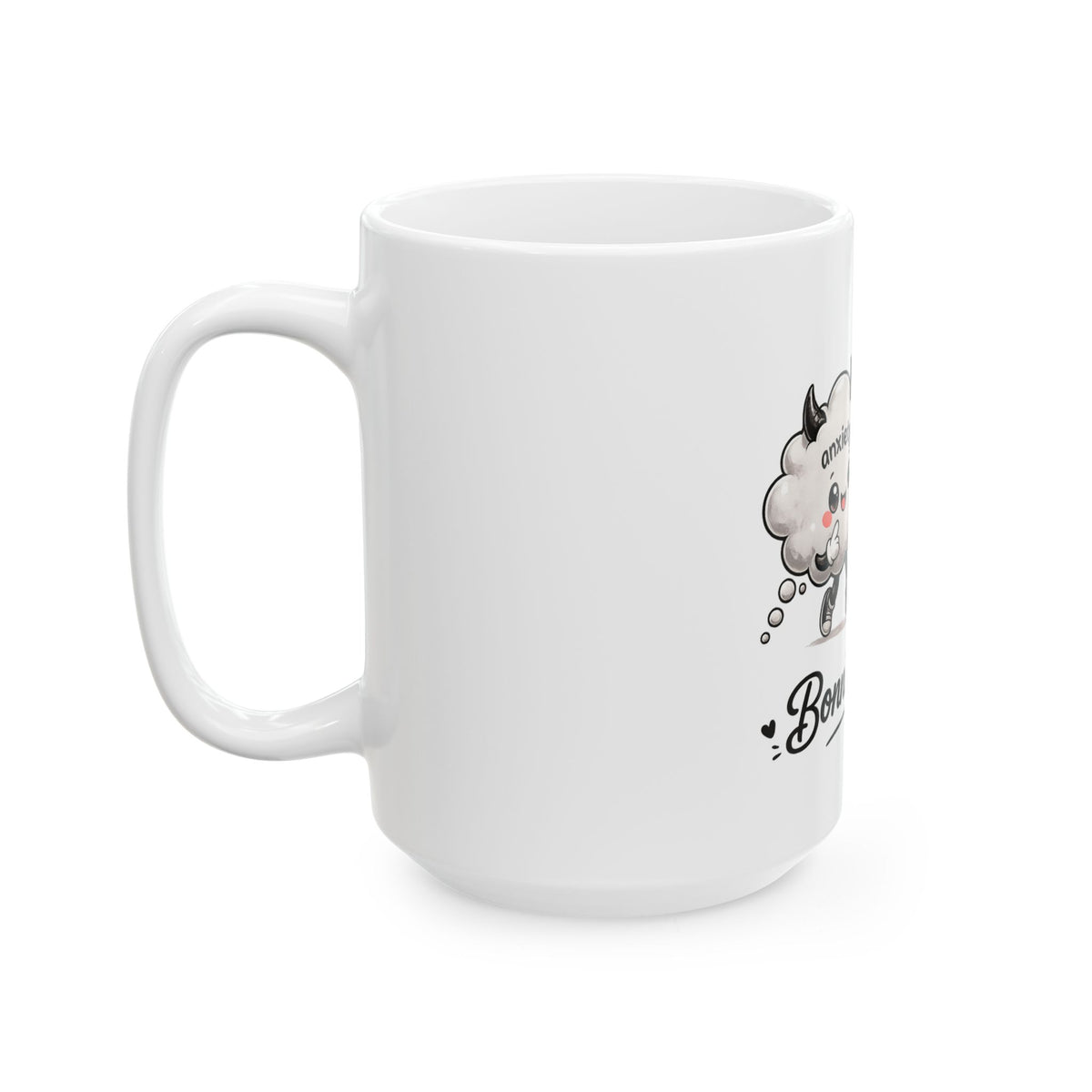 Bonnie & Clyde Anxiety + Coffee Ceramic Mug — Cute Kawaii Couple Design, 11oz/15oz