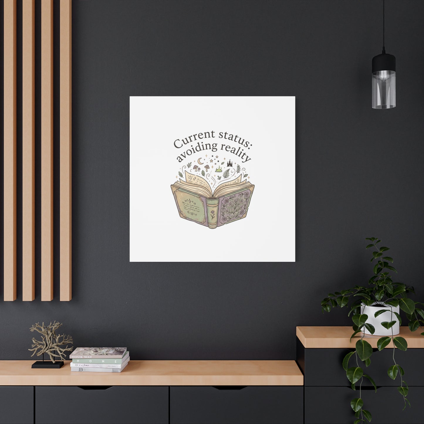 Current Status Avoiding Reality Canvas | Book Lover, Cozy Reader, Dark Academia