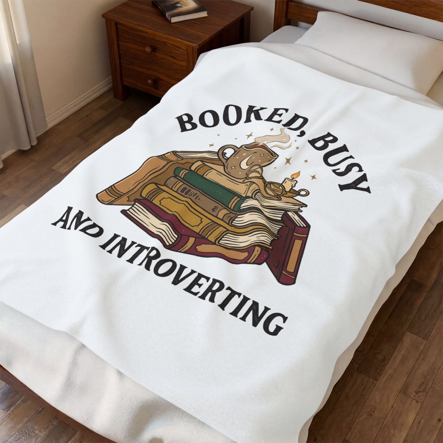Booked, Busy and Introverting Velveteen Plush Blanket | Book Lover, Cozy Reader