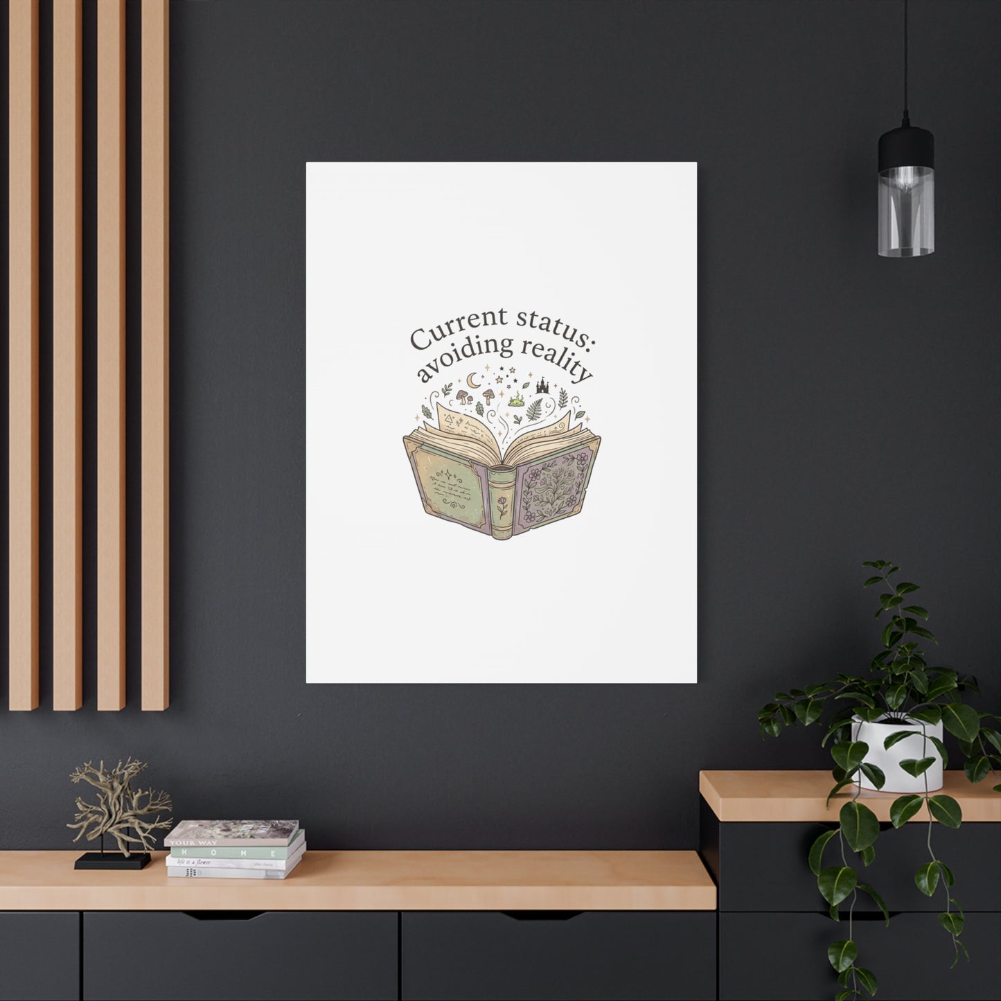 Current Status Avoiding Reality Canvas | Book Lover, Cozy Reader, Dark Academia