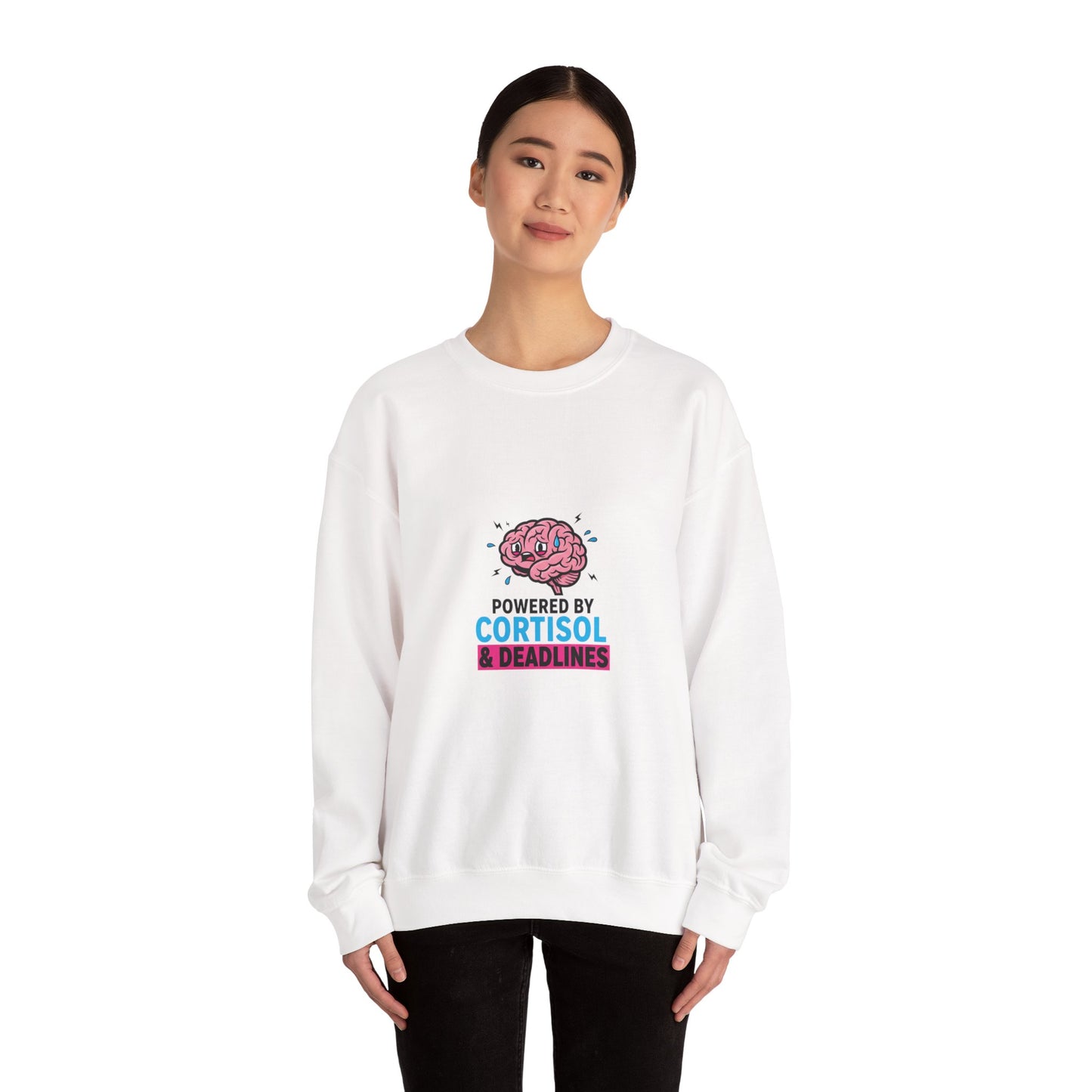 Powered by Cortisol Sweatshirt | stress meme, burnout shirt, anxiety humor