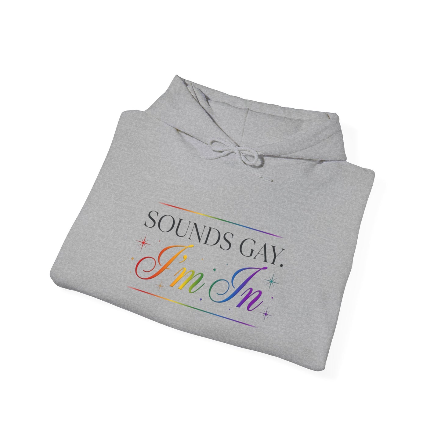 Hoodie — "Sounds Gay, I'm In" Rainbow Pride Pullover
