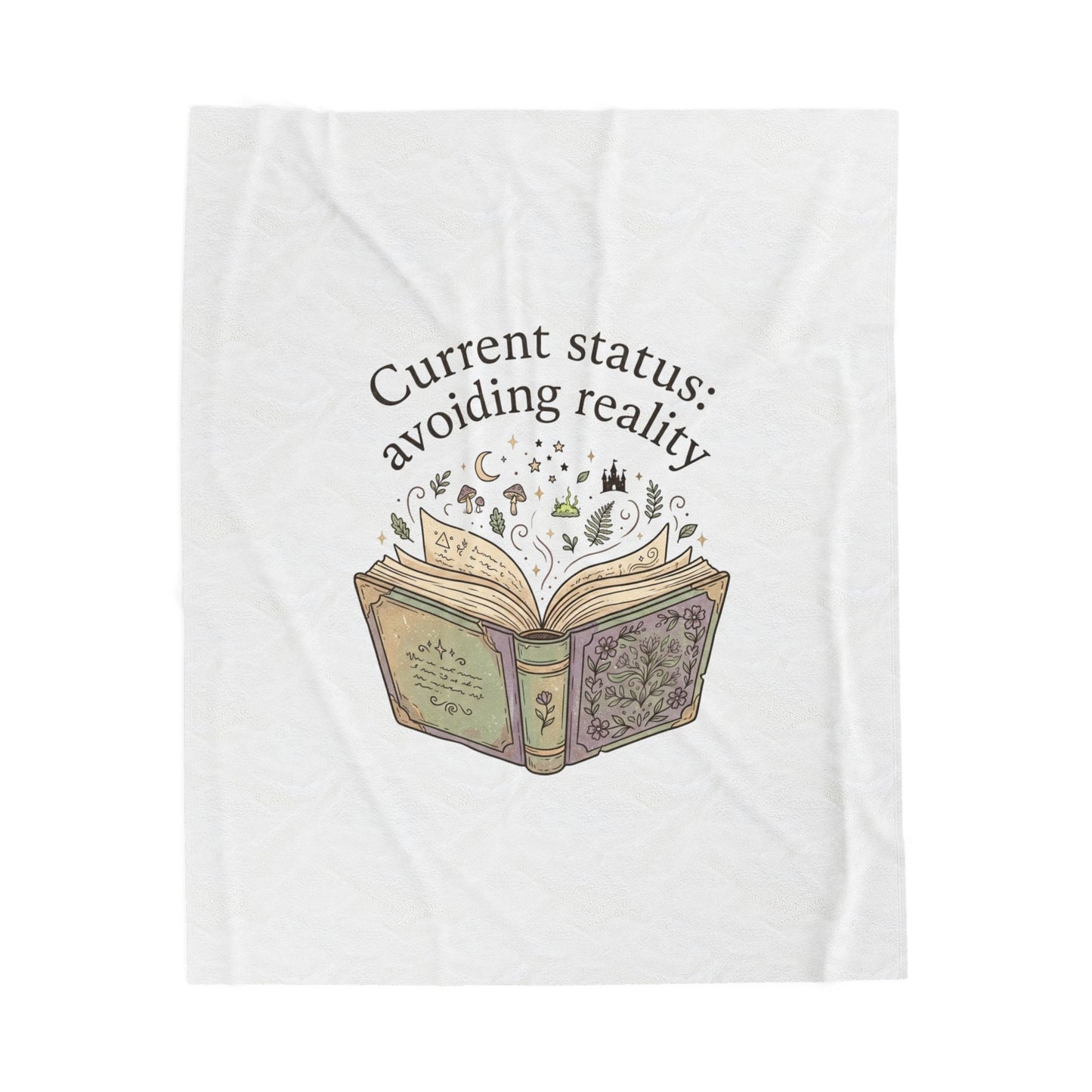 Current Status: Avoiding Reality Velveteen Blanket | Book Lover, Cozy Reader