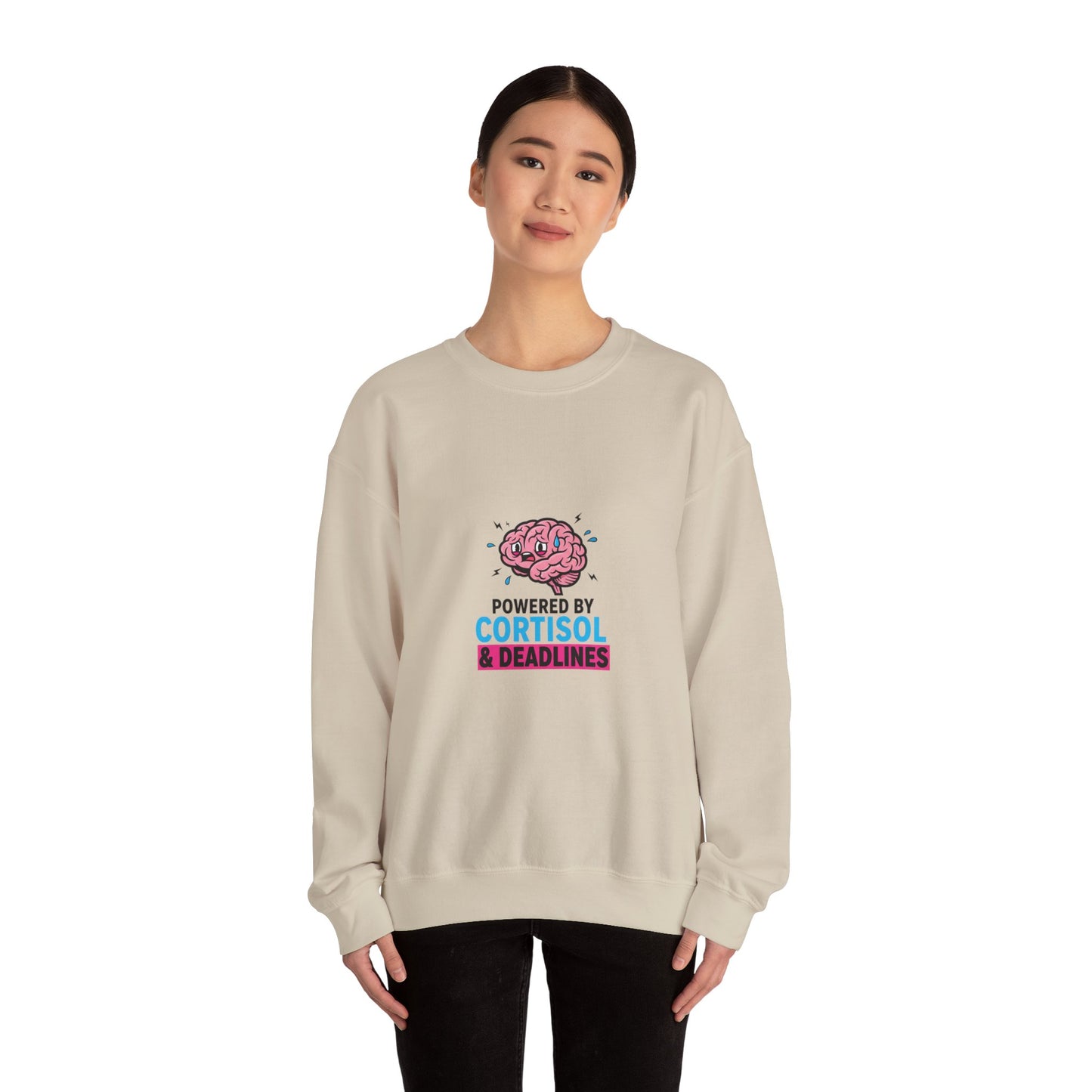 Powered by Cortisol Sweatshirt | stress meme, burnout shirt, anxiety humor