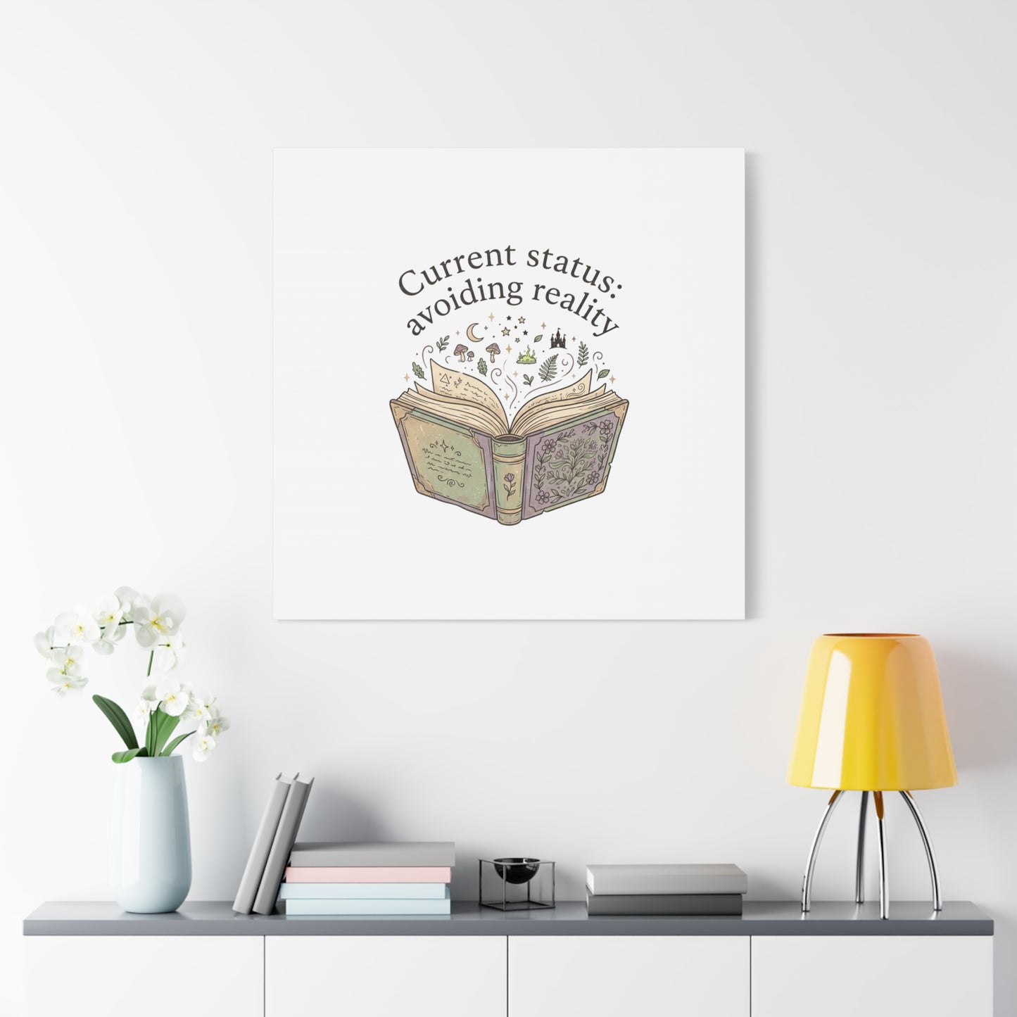 Current Status Avoiding Reality Canvas | Book Lover, Cozy Reader, Dark Academia