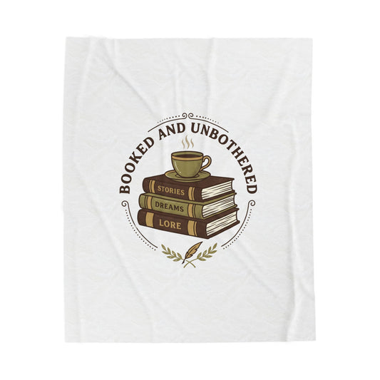 Bookish Stack 'Booked and Unbothered' Velveteen Plush Blanket | Cozy Reader, Dark Academia