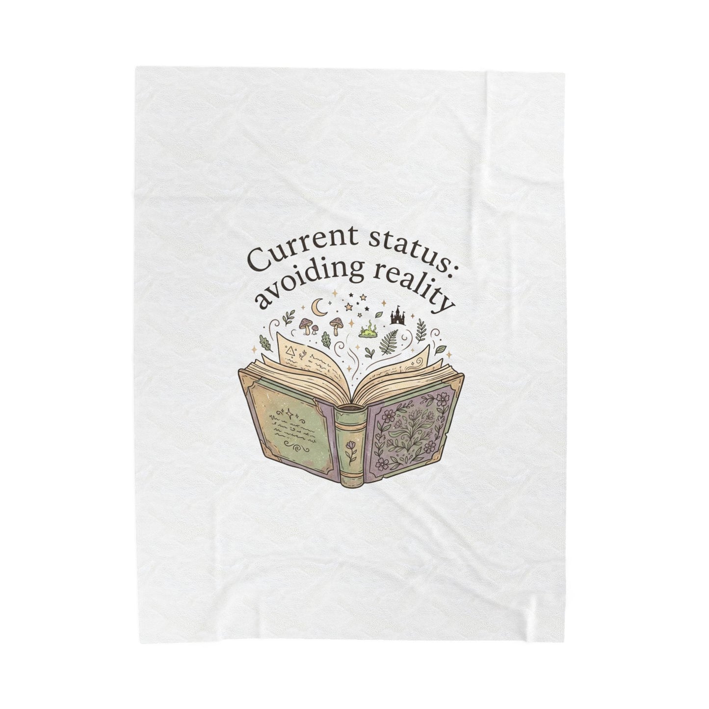 Current Status: Avoiding Reality Velveteen Blanket | Book Lover, Cozy Reader